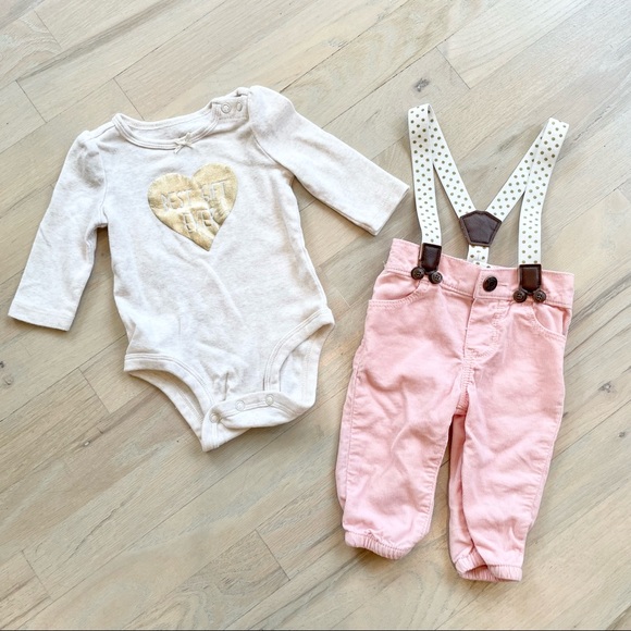 “Best Gift Ever” | Baby B’gosh Suspender Outfit | 0-3 Months - Picture 1 of 5